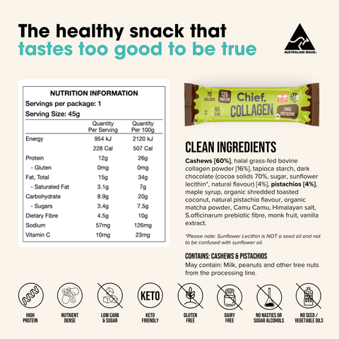 Collagen Protein Bar | Choc Pistachio